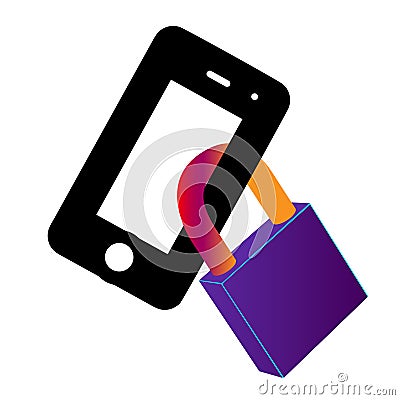The phone is locked. Lock in a smart phone icon. Padlock of cyber security for mobile concept and web apps. Reliable line. Locking Vector Illustration