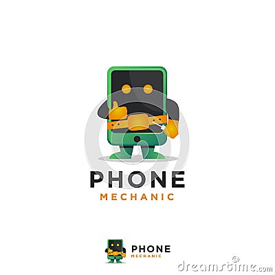 Phone mechanic mascot illustration logo vector Vector Illustration