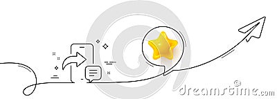Phone message line icon. Smartphone app sign. Continuous line with plane. Vector Vector Illustration