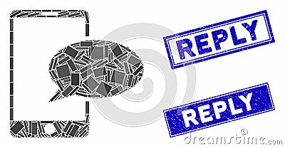 Phone Message Mosaic and Grunge Rectangle Reply Seals Vector Illustration