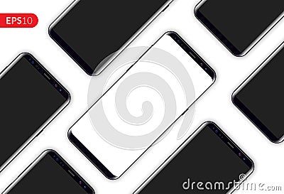 Phone, mobile smartphone design diagonal composition isolated on white background template. Realistic vector illustration mockup. Vector Illustration