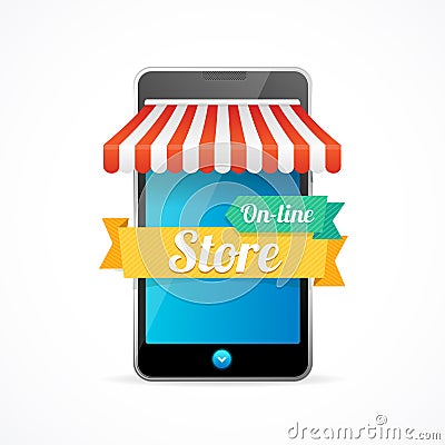 Phone Mobile Store On-line. Vector Vector Illustration