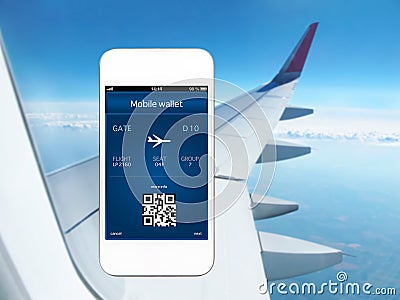 Phone with mobile wallet and plane ticket Stock Photo