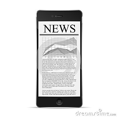 Phone with news article on screen Vector Illustration
