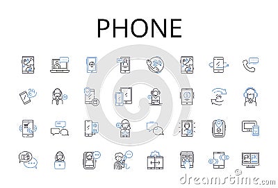 Phone line icons collection. Tablet, Mobile, Handset, Cellph, Smartwatch, Pager, Device vector and linear illustration Vector Illustration