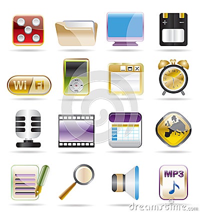 Phone performance, internet and office icons Vector Illustration