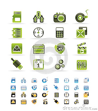 Phone performance, internet and office icons Vector Illustration