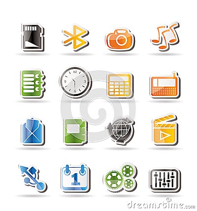 Phone Performance, Internet and Office Icons Vector Illustration