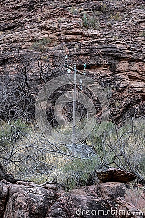 Phone Pole Holds Emergency Phone Lines In The Grand Canyon Stock Photo
