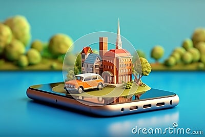 mobile gps direction travel phone navigation location position point map. Generative AI. Stock Photo