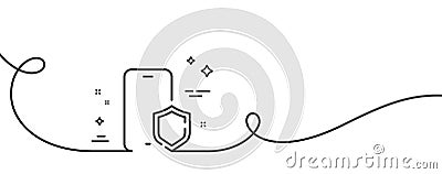 Phone protect line icon. Smartphone app sign. Continuous line with curl. Vector Vector Illustration