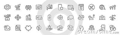 Phone protect, Timer and Windmill turbine line icons. For web app, printing. Line icons. Vector Vector Illustration