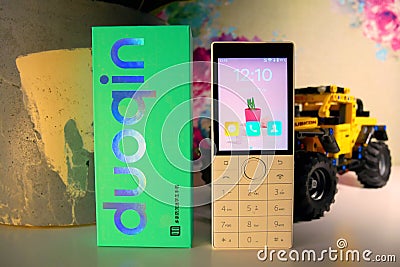 Phone with a push-button keyboard. Phone with buttons details and close-up Editorial Stock Photo