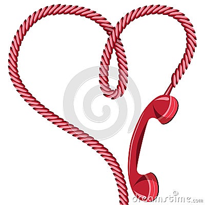 Phone reciever and cord as heart. Vector Illustration