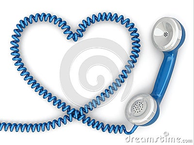 Phone reciever and cord as heart. Love hotline concept. Stock Photo