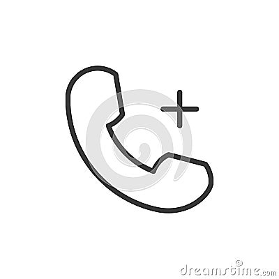Phone related function with a plus sign for add content, increase volume and other features. Vector thin line icon Vector Illustration