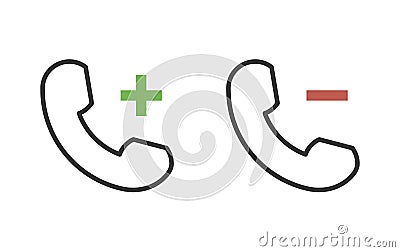 Phone related functions with minus and plus signs for remove, add, decrease, increase, withdraw feature. Vector thin line icon Vector Illustration