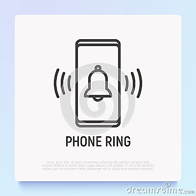 Phone ring: bell ringing on mobile screen thin line icon. Modern vector illustration Vector Illustration