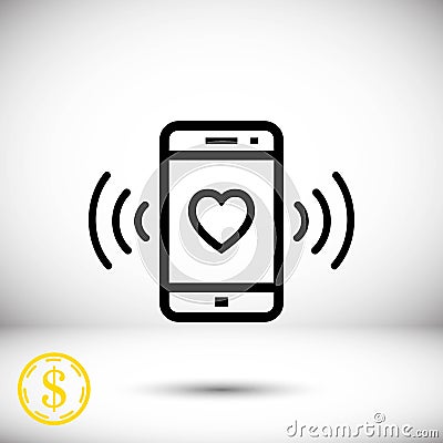 Phone rings with a heart icon stock vector illustration flat design Vector Illustration