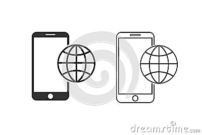 Phone roaming line icon set in flat style. Roaming symbol for your web site design, logo, app, UI Vector Vector Illustration