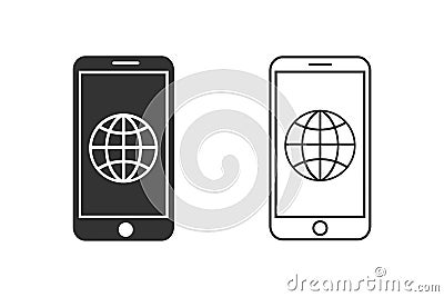 Phone roaming line icon set in flat style. Roaming symbol for your web site design, logo, app, UI Vector Vector Illustration