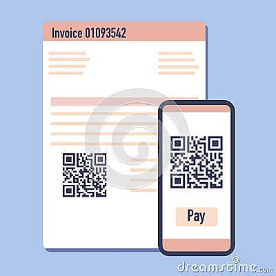 Phone scan qr code for payment invoice. Vector Vector Illustration