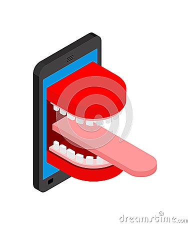 Phone is screaming. Smartphone with an open mouth swears. Angry gadget Vector Illustration