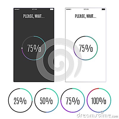 Phone screen with loading percentage marks. Icons progress bar. Stock Photo