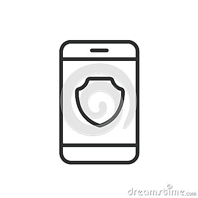 Phone secure, icon in line design. Phone, secure, security, protection, encryption, privacy, authentication on white Vector Illustration