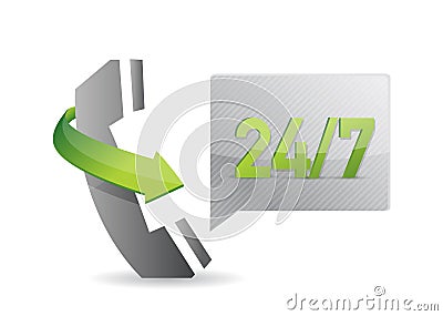 Phone 24 7 service illustration Cartoon Illustration