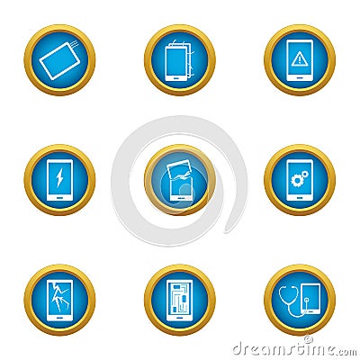 Phone setup icons set, flat style Vector Illustration