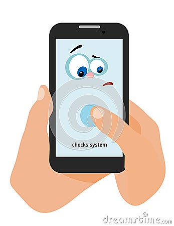 The phone shows its view that it is necessary to checks the system. Vector Illustration