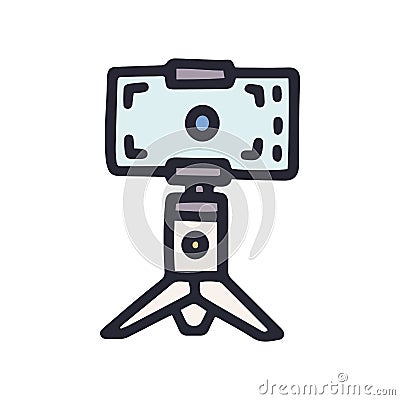 phone steadicam with tripod color vector doodle simple icon Vector Illustration