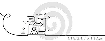 Phone timing line icon. Smartphone app sign. Continuous line with curl. Vector Stock Photo