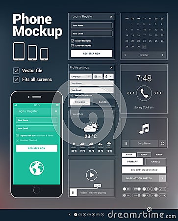 Phone UI elements kit for mobile apps development Vector Illustration