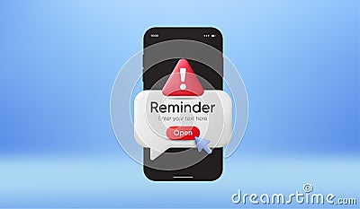 Phone warning message on screen. New notice on smartphone. Danger alert notification. Important event message. Vector Vector Illustration