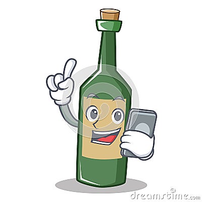 With phone wine bottle character cartoon Vector Illustration