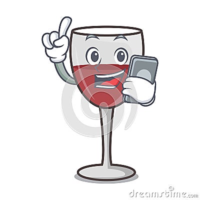 With phone wine character cartoon style Vector Illustration