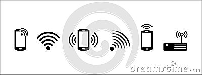 phone wireless internet data connection vector icon set. near field communication signal illustration Cartoon Illustration