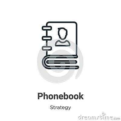 Phonebook outline vector icon. Thin line black phonebook icon, flat vector simple element illustration from editable strategy Vector Illustration