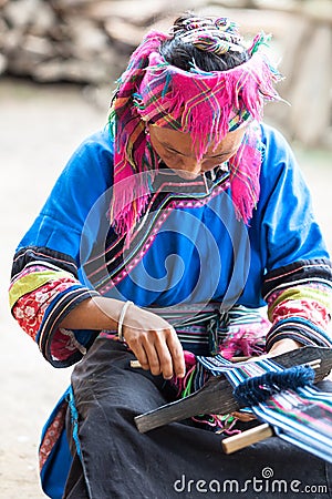 Hilltribe Woman Weaving Editorial Stock Photo