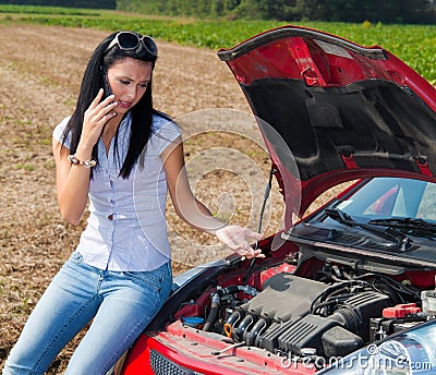 Phoning for breakdown help Stock Photo