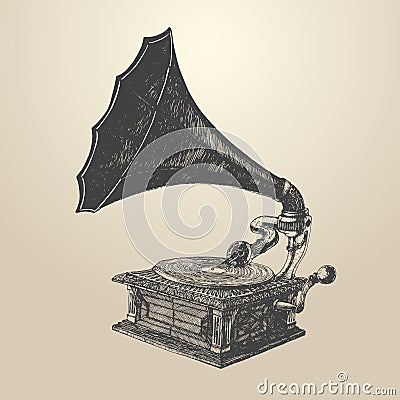 Phonograph vintage engraved illustration retro style Cartoon Illustration