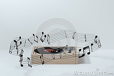 Phonograph with white background, plays music, 3d rendering Cartoon Illustration