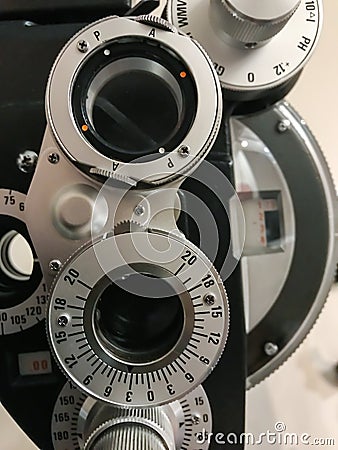 Phoropter lenses ready for an exam Stock Photo