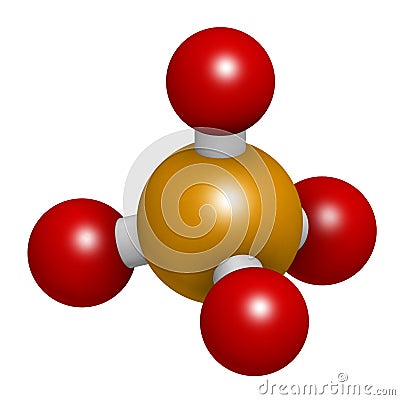 Phosphate anion, chemical structure. 3D rendering. Atoms are represented as spheres with conventional color coding: phosphorus ( Stock Photo