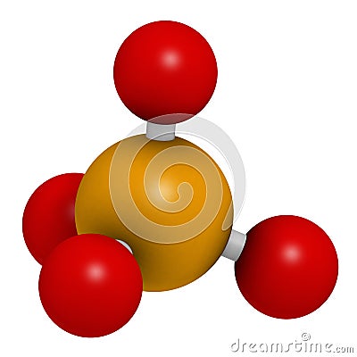 Phosphate anion, chemical structure. 3D rendering. Atoms are represented as spheres with conventional color coding: phosphorus ( Stock Photo