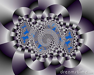 Phosphorescent blue fantasy fractal, abstract flowery spiral shapes, background Stock Photo