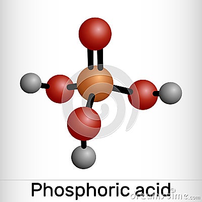 Phosphoric acid, orthophosphoric acid, H2PO4 molecule. It is a mineral weak acid, E338. Molecule model Vector Illustration