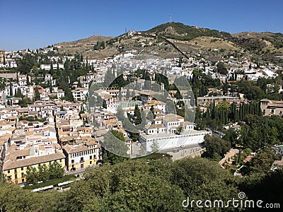 Albaicin Neighborhood and Mountain in Granada Spain Stock Photo